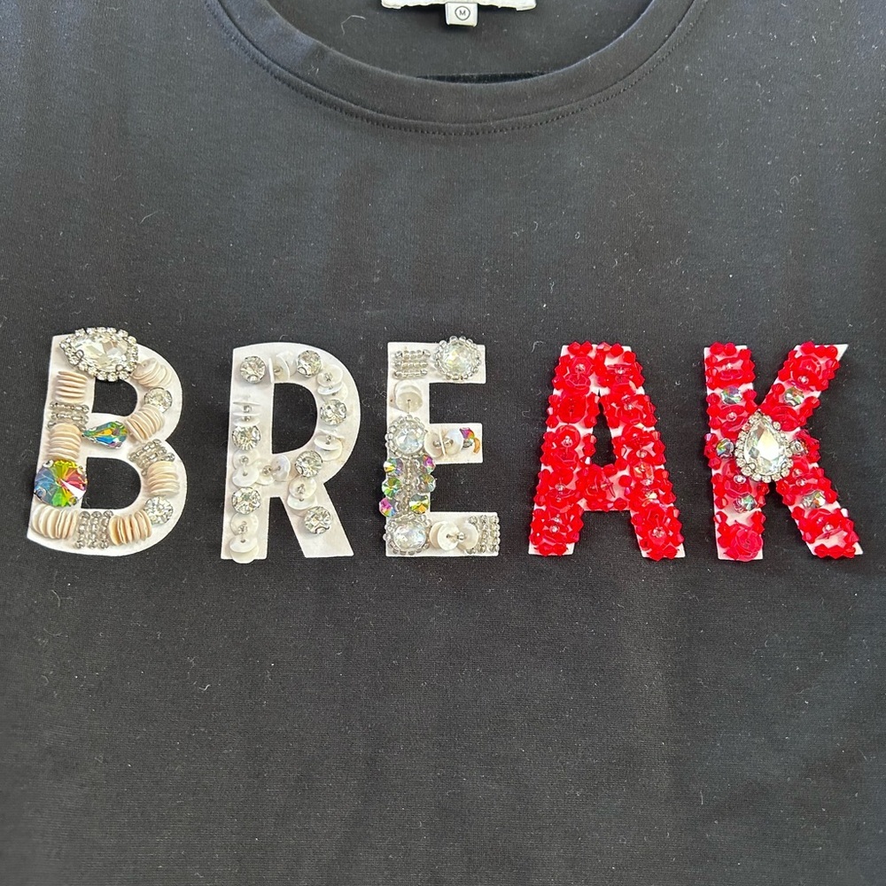 NWOT Rare Silvian Heach “Break” “Leave” Fully Embellished sweatshirt. Designer. - Picture 3 of 16